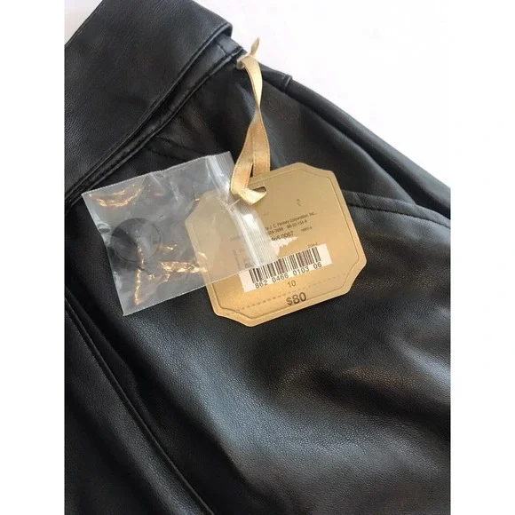 Ryegrass Black Faux Leather Tie Front Pants Button Ankle Womens Sz 10 Wide Taper - Picture 7 of 14